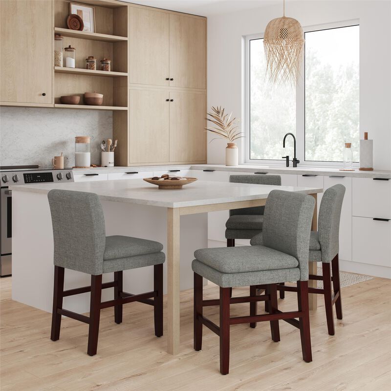 Clive Upholstered High Back Counter Stool with Dark Brown Legs, Gray