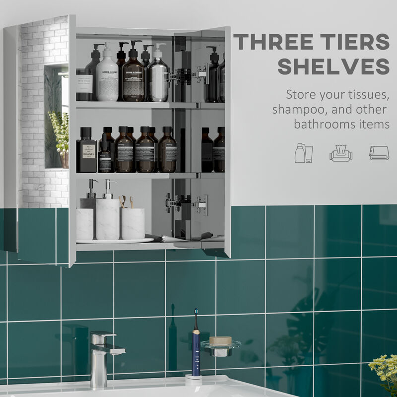 kleankin Bathroom Cabinet Wall Mounted Mirror Cabinet with Hinged Doors