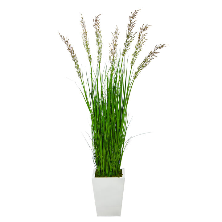 Hivvago 64" Wheat Grass Artificial Plant in White Metal Planter