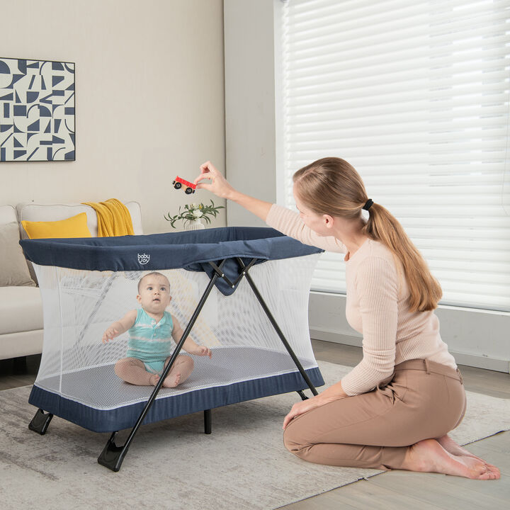 Foldable Baby Playpen with Removable Mattress and Washable Cover