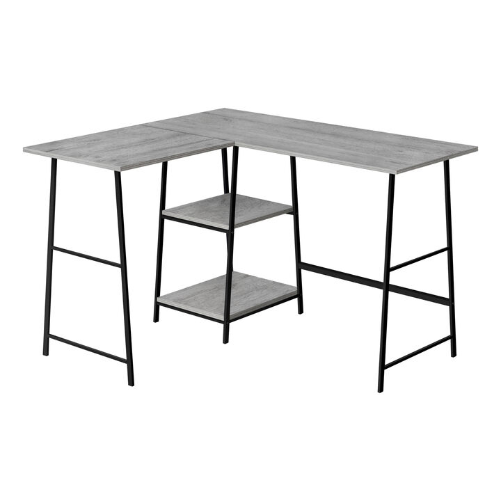 Monarch Specialties I 7591 Computer Desk, Home Office, Corner, Storage Shelves, 48"L, L Shape, Work, Laptop, Metal, Laminate, Grey, Black, Contemporary, Modern