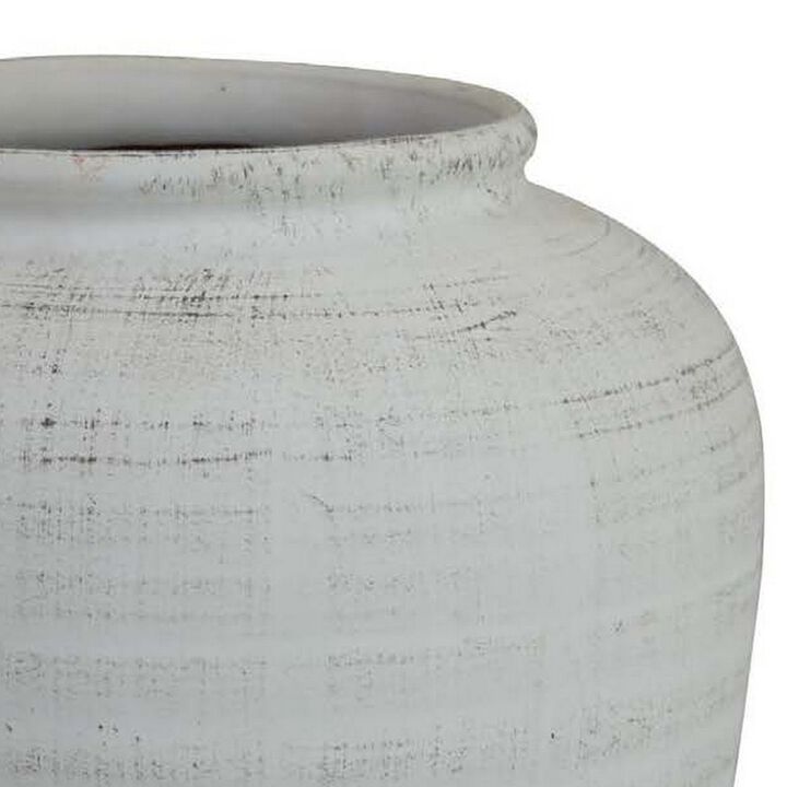 Gri 11 Inch Vase, Baluster Shape, Distressed White, Transitional Style - Benzara