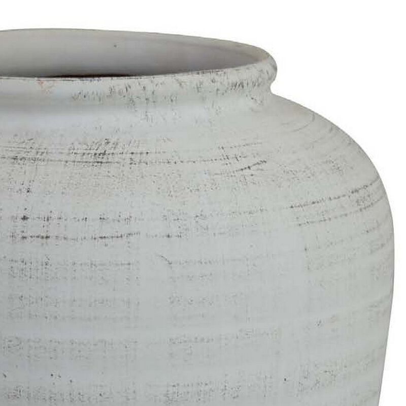 Gri 11 Inch Vase, Baluster Shape, Distressed White, Transitional Style - Benzara