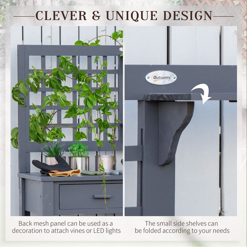 Wooden Garden Station: Potting Bench with Shelves & Drawer