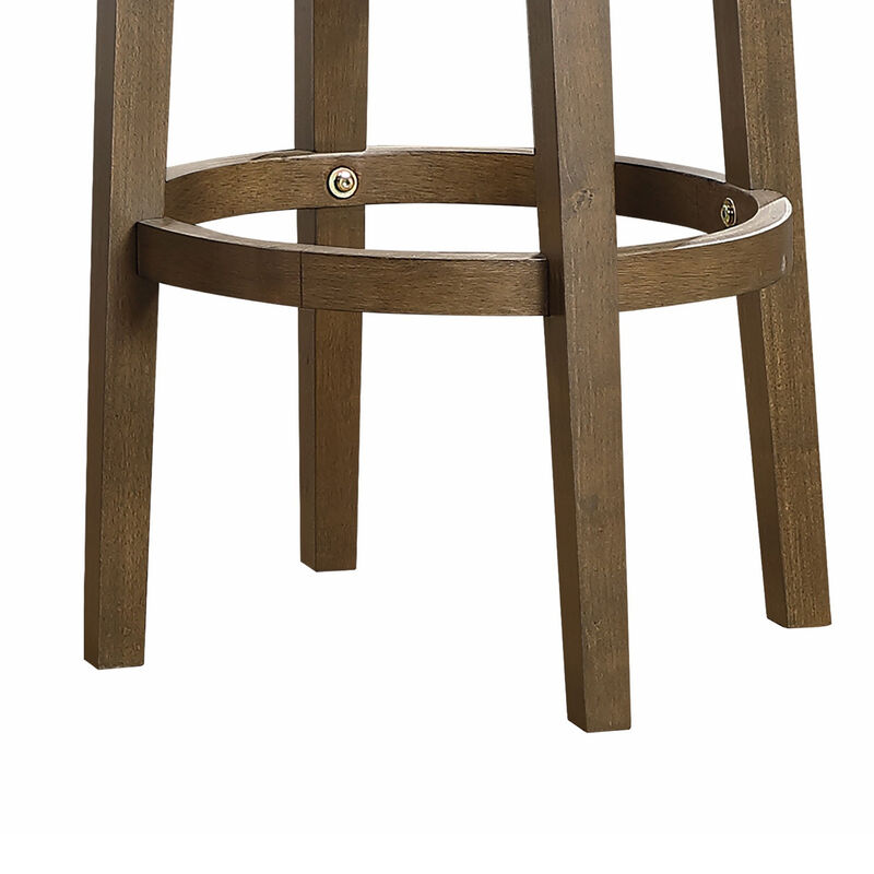 Bara 31 Inch Swivel Barstool, Brown Round Faux Leather Seat, Set of 2 - Benzara