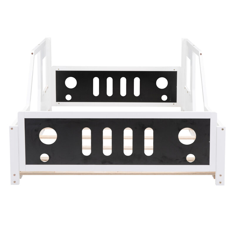 Full Size Classic Car-Shaped Platform Bed With Wheels, White