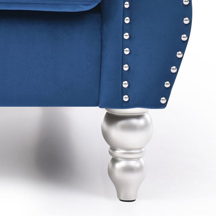 Glory Furniture Hollywood Sofa Chaise in Navy Blue Color