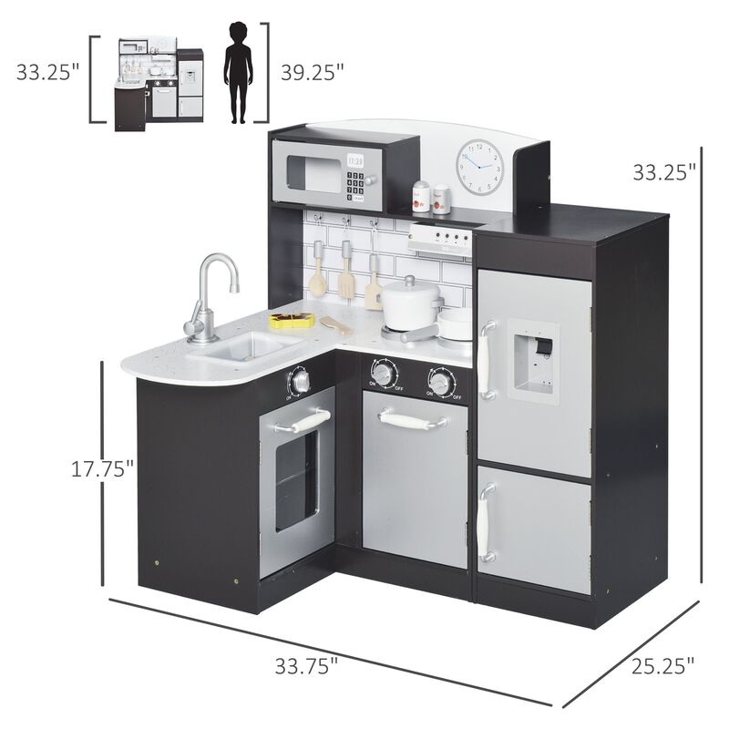 Black Pretend Cooking: Wooden Kids' Kitchen Set with Accessories