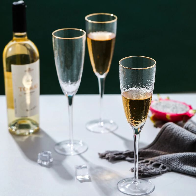 Hivvago Gold Rimmed Hammer Champagne Flutes (8 oz. set of 4)