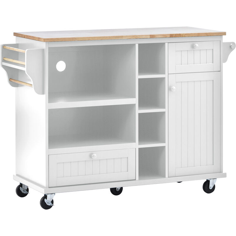 Streamdale Solid Wood Kitchen Island Cart with Storage & Locking Wheels - White