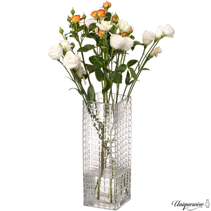 12-Inch Square Frosted Clear Glass Vase