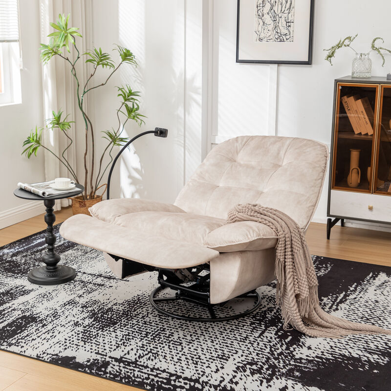 Reclining lazy chair, mobile phone holder, large and comfortable reading chair, swivel gliding rocking chair, gold-stamped velvet