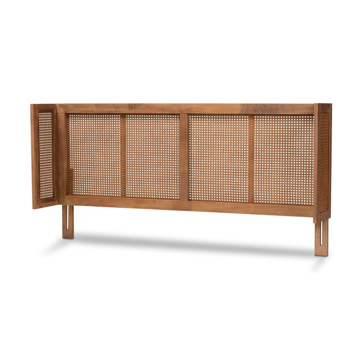 Baxton Studio Rina Ash Finished Wood and Synthetic Rattan Queen Size Wrap Around Headboard