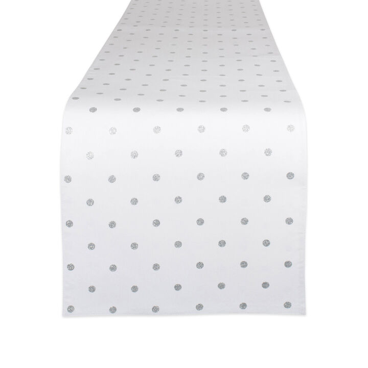 72" White and Silver Rectangular Polka Dot Table Runner