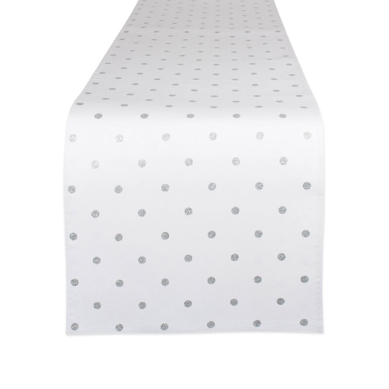 72" White and Silver Rectangular Polka Dot Table Runner