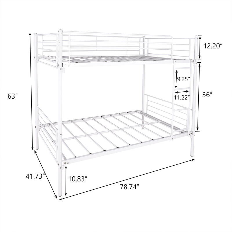 Twin-Over-Twin Bunk Bed With Metal Frame And Ladder, Space-Saving Design