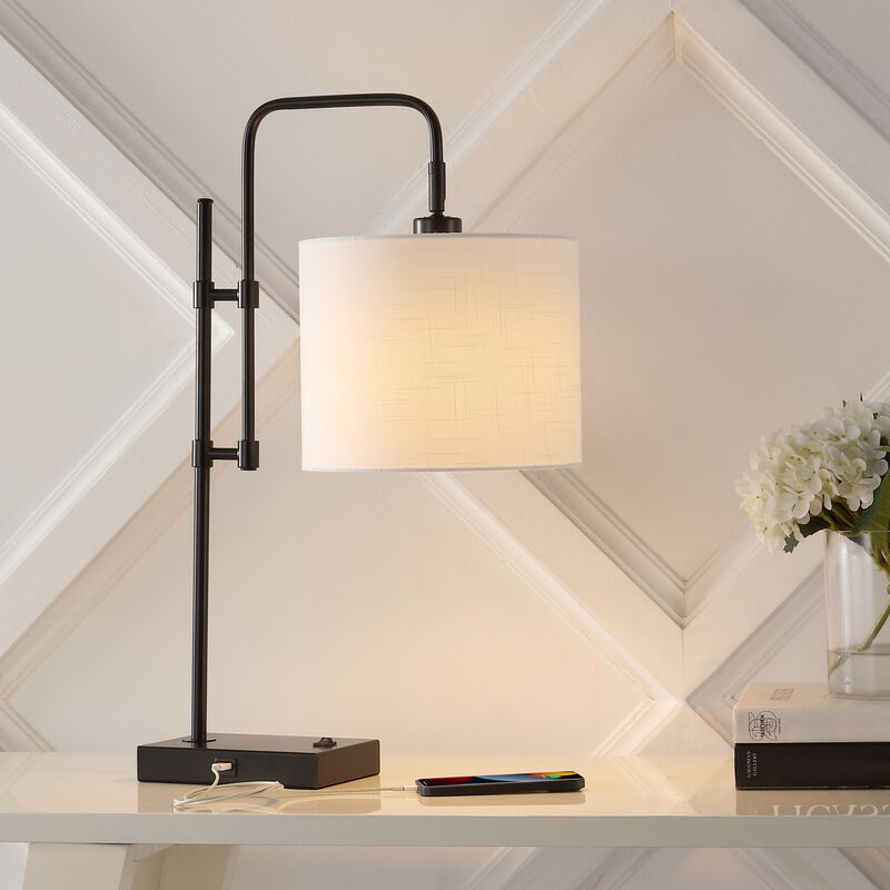 Edris Industrial Designer Metal LED Task Lamp with USB Charging Port