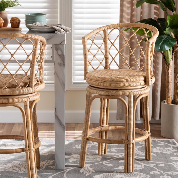 bali & pari Ayu Bohemian Light Honey Rattan Swivel Counter Stool