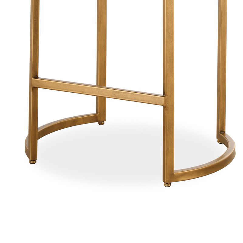 Fyn Counter Height Stool, Round Cream Fabric Seat, Brass Cantilever Base