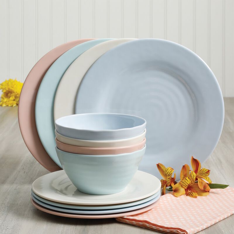 Gibson Home Brist Pastels 12 Piece Melamine Dinnerware Set in Assorted Colors