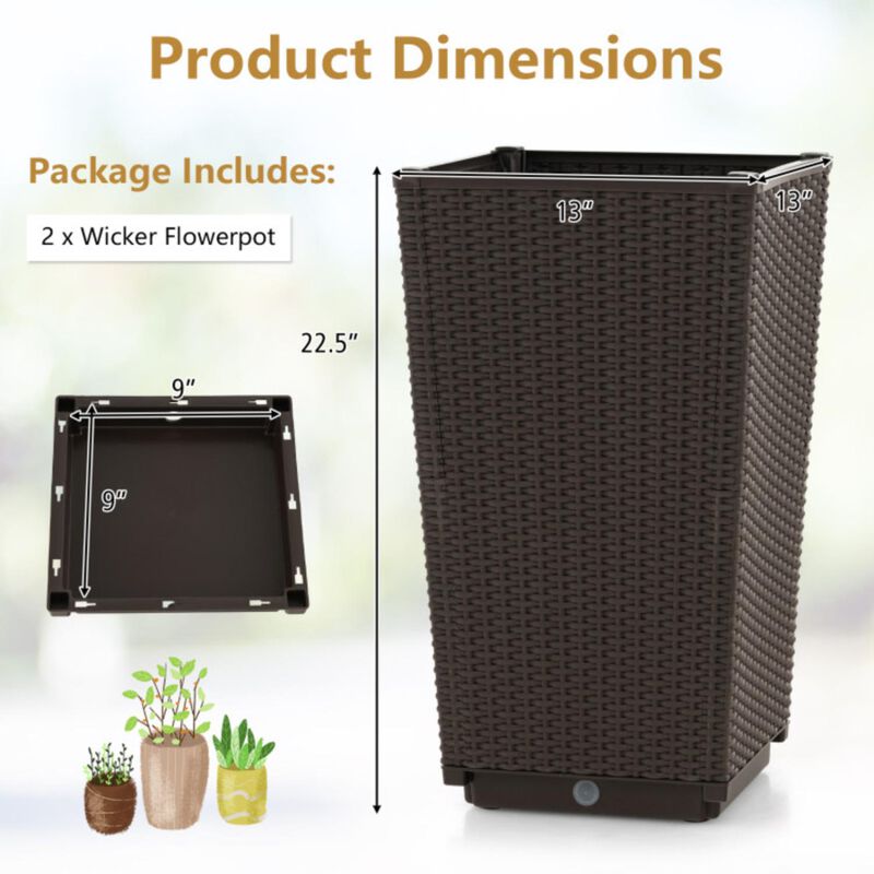 Hivvago Outdoor Wicker Flower Pot Set of 2 with Drainage Hole for Porch Balcony
