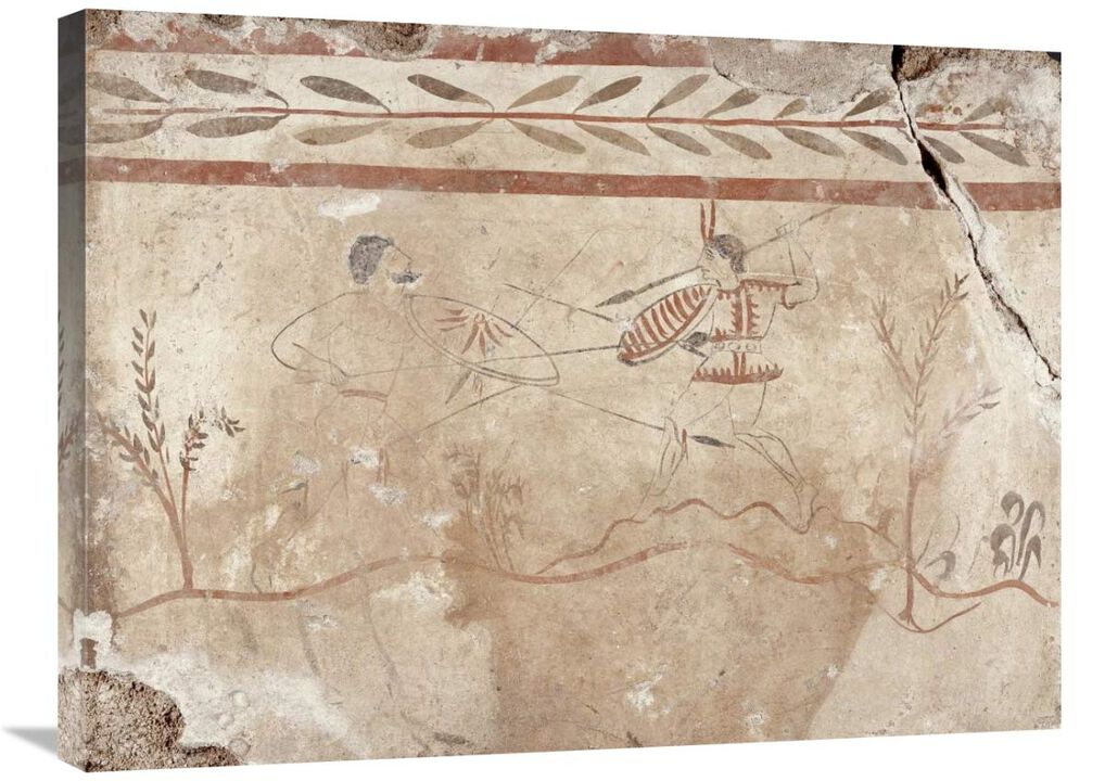 Fresco Panel with Two Warriors-Canvas Art-32x24