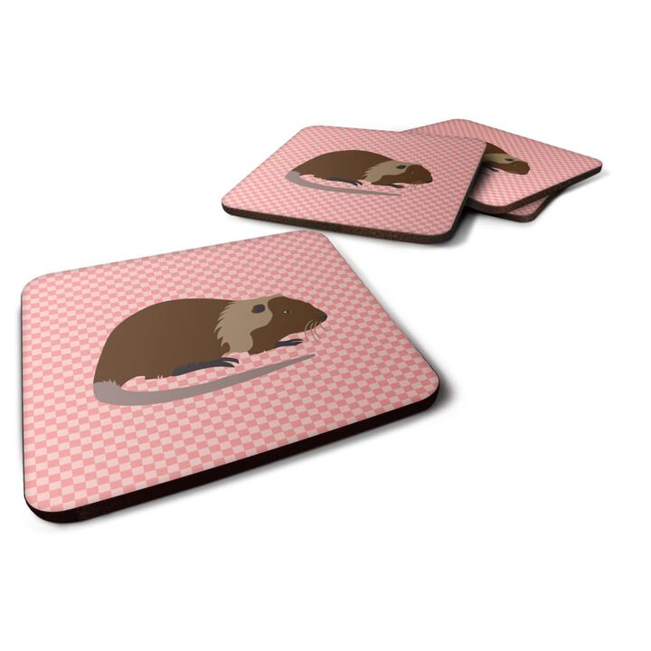 Caroline's Treasures Coypu Nutria River Rat Pink Check Decorative coasters, 3.5, Multicolor