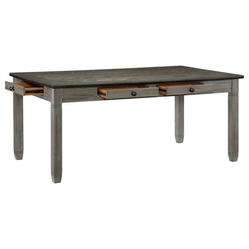 Rome 72 Inch Wood Dining Table, 6 Drawers, Two Tone Finish, Round Handles - Benzara