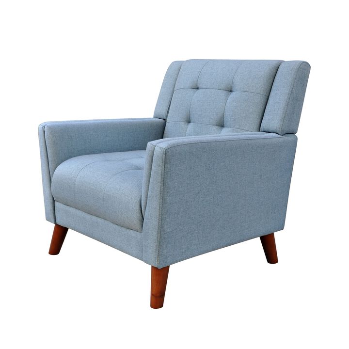 Accent Armchair, Tufted Back and Flared Arms, Birch Wood, Blue Polyester