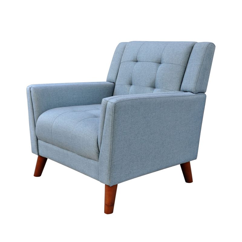 Accent Armchair, Tufted Back and Flared Arms, Birch Wood, Blue Polyester