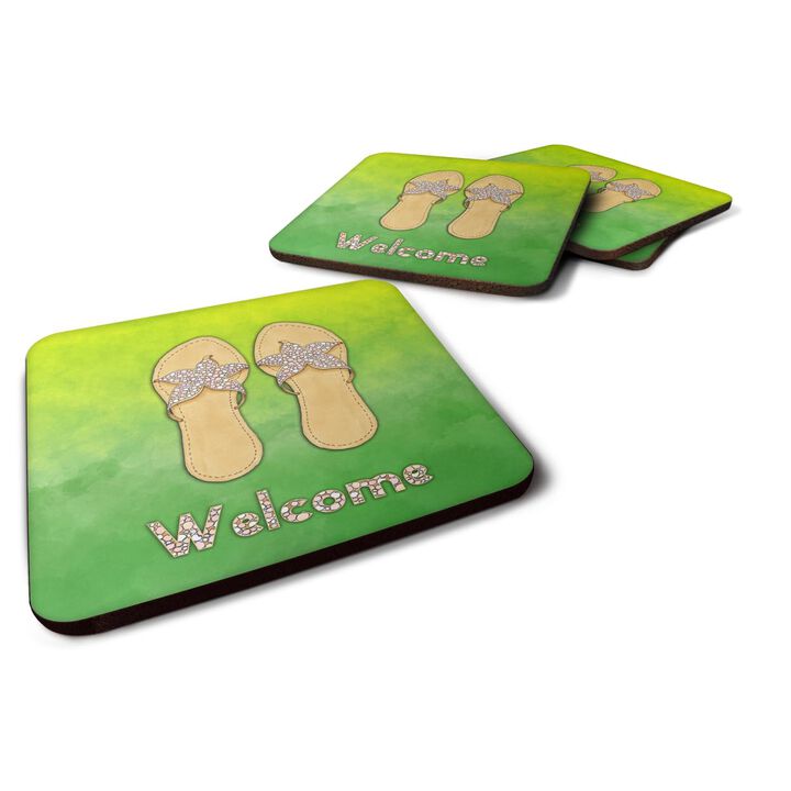 Caroline's Treasures BB7454FC Flip Flops Welcome Foam Set of 4 coasters, Multicolor
