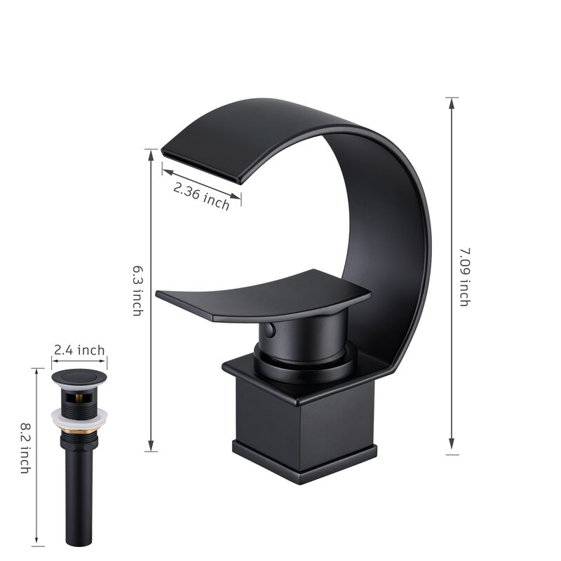 Mondawe Luxury C-Shape Arc Waterfall Spout Single Handle 8 inch Widespread Bathroom Sink Faucet With Pop-up Drain in Chrome