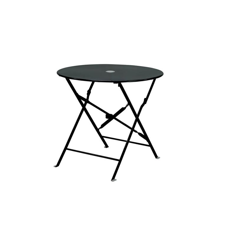 Carolina Living Bistro 30 Round Folding Outdoor Table - Umbrella Hole - Black