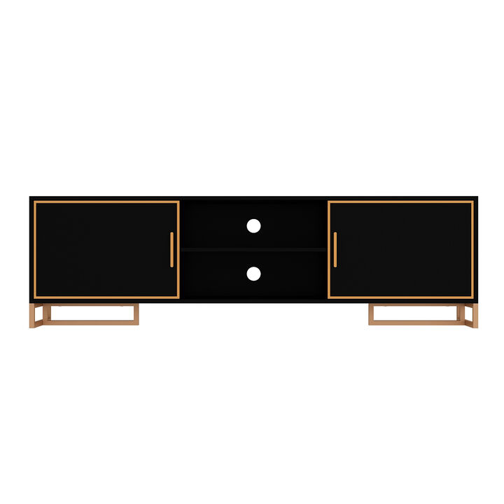 FUFU&GAGA Modern Black TV Stand with Gold Trim, Metal Handles & Base – Entertainment Center for TVs up to 75" (70.9"W x 15.7"D x 20.9"H), Black