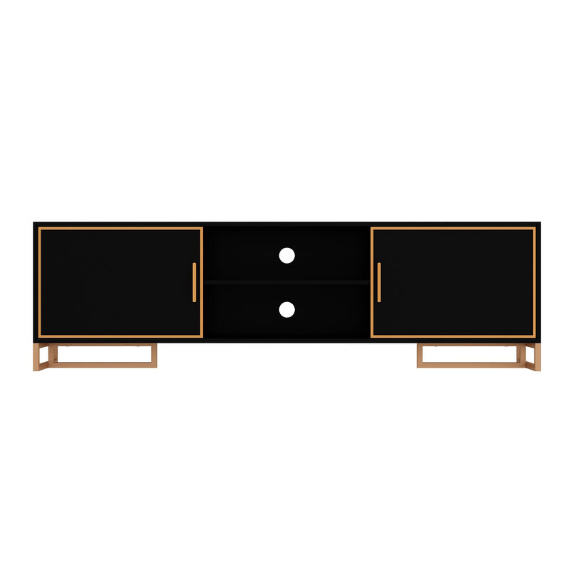 FUFU&GAGA Modern Black TV Stand with Gold Trim, Metal Handles & Base – Entertainment Center for TVs up to 75" (70.9"W x 15.7"D x 20.9"H), Black