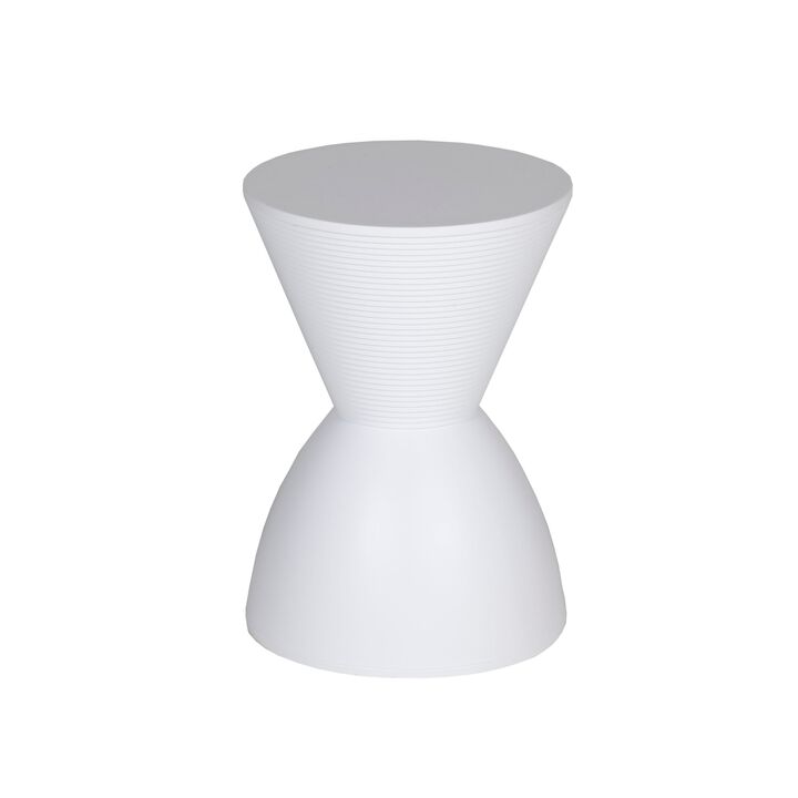 Hillary 17 Inch Side Table, Indoor Outdoor, Hourglass Shape, White Finish - Benzara
