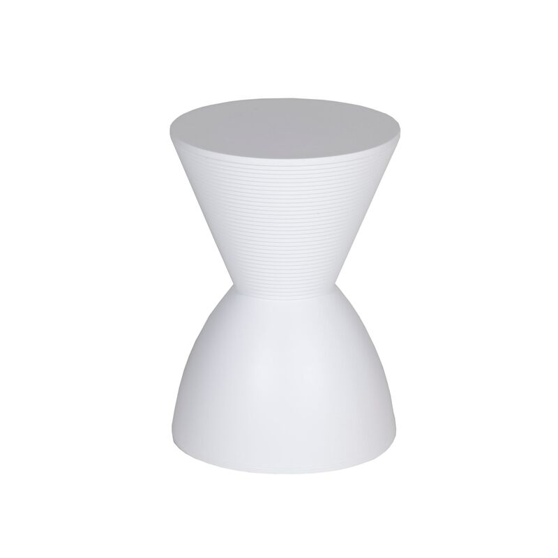 Hillary 17 Inch Side Table, Indoor Outdoor, Hourglass Shape, White Finish - Benzara