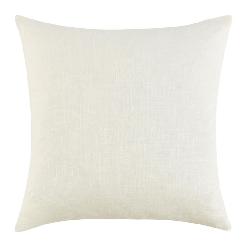 Throw Pillow, 22 Inch Polyester Tape Design, White Cotton Linen Blend - Benzara