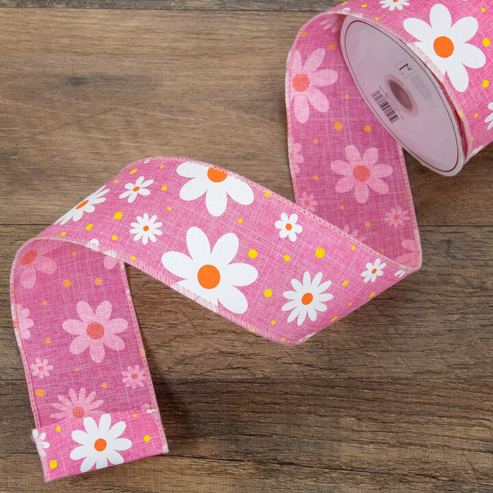 Pink and White Floral Spring Easter Wired Craft Ribbon 2.5" x 10 Yards