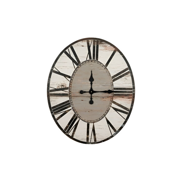 Distressed Paris Wood Wall Clock – Oversized Vintage Design for Elegant Home Decor