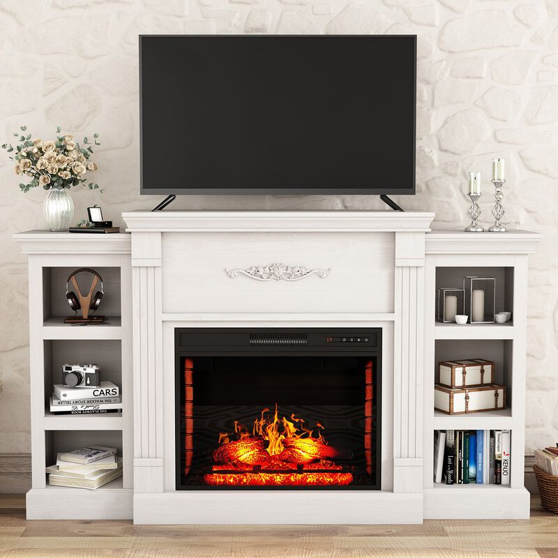 White TV Stand Fits TVs up to 75 in. with Electric Fireplace