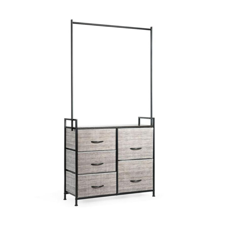 Hivvago 5 Fabric Drawers Dresser with Metal Frame and Wooden Top