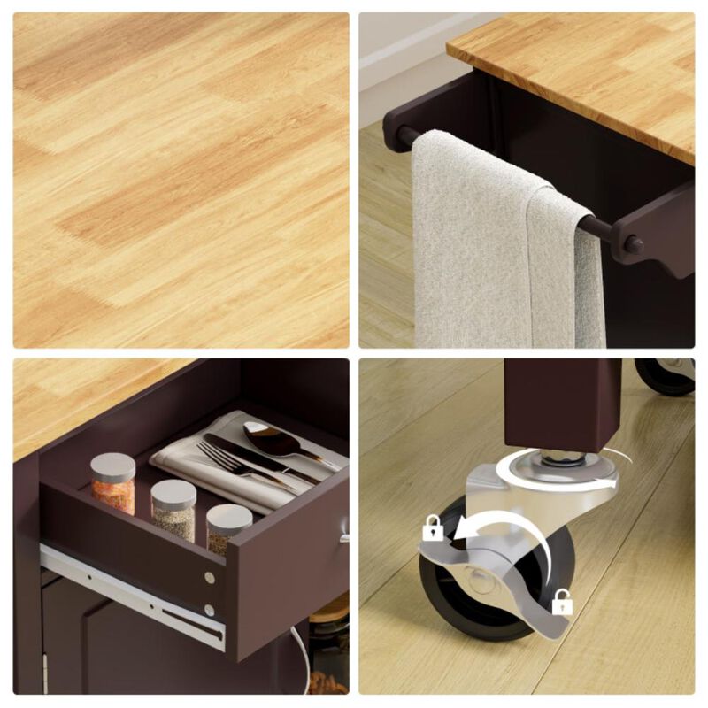 Hivvago Modern Rolling Kitchen Cart Island with Wooden Top