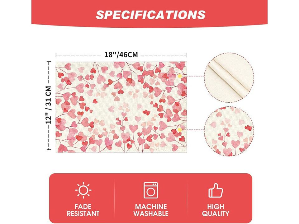 Artoid Mode Pink Love Valentine's Day Placemats Set of 4