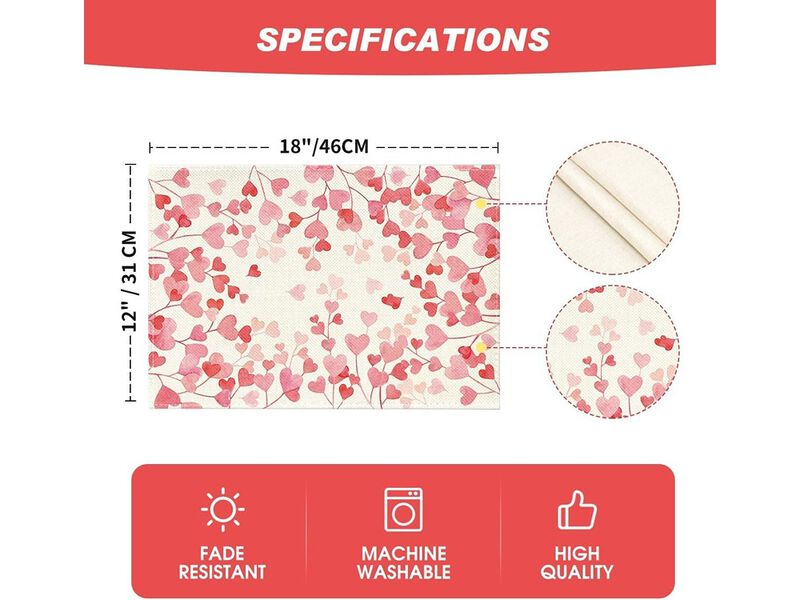 Artoid Mode Pink Love Valentine's Day Placemats Set of 4
