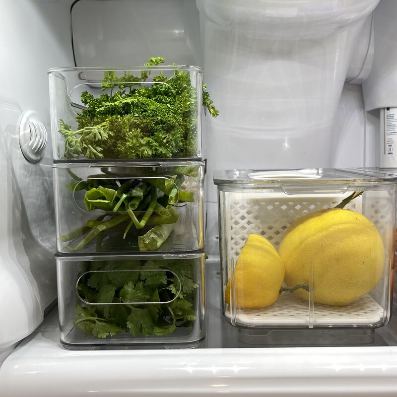 Acrylic Produce Fridge Bin Organizer with Inner Shelf