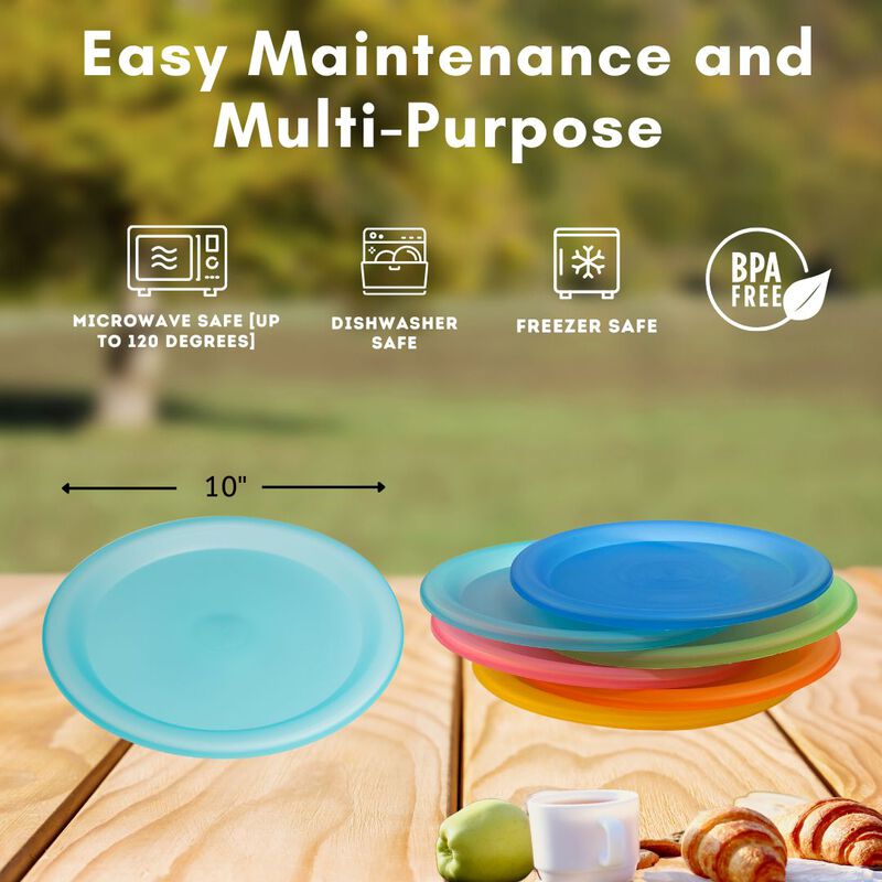 Colorful Plastic Reusable 10 inch Dinner Plates- 4 Pack