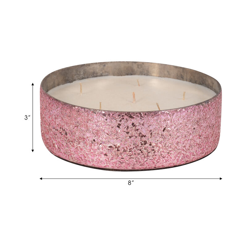 8" Pink Glass Bowl Candle, 49oz