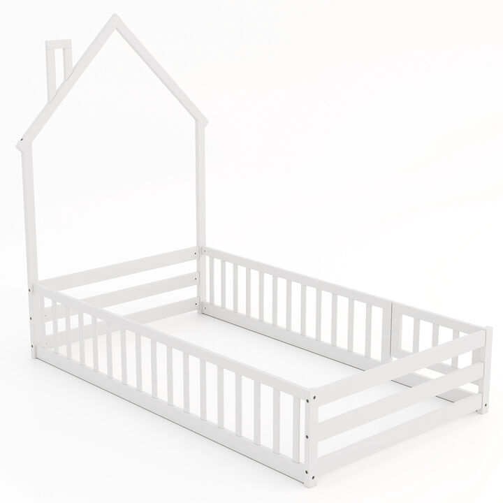 Montessori Floor Bed with Lockable Door and Full-Length Guardrail Montessori Floor Bed with Lockable Door and Full-Length Guardrail