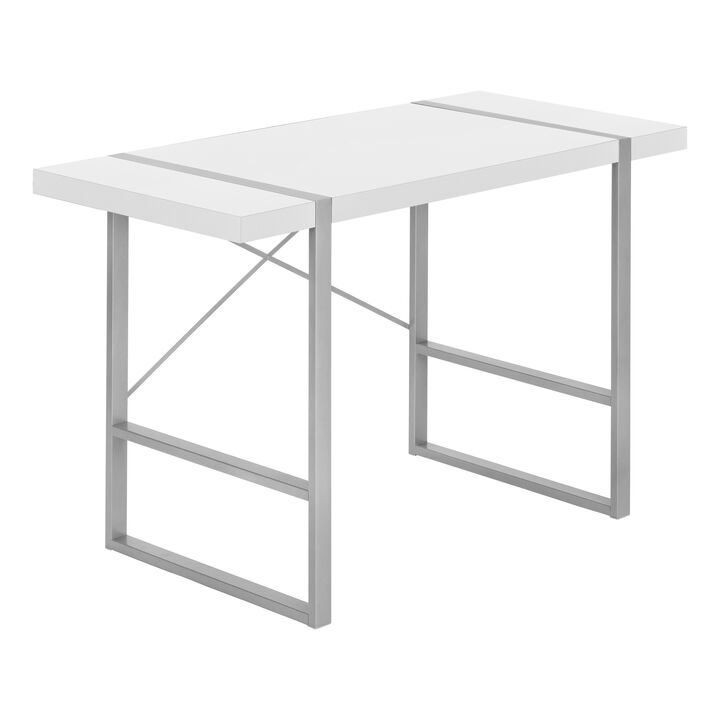 Monarch Specialties I 7663 Computer Desk, Home Office, Laptop, 48"L, Work, Metal, Laminate, White, Grey, Contemporary, Modern